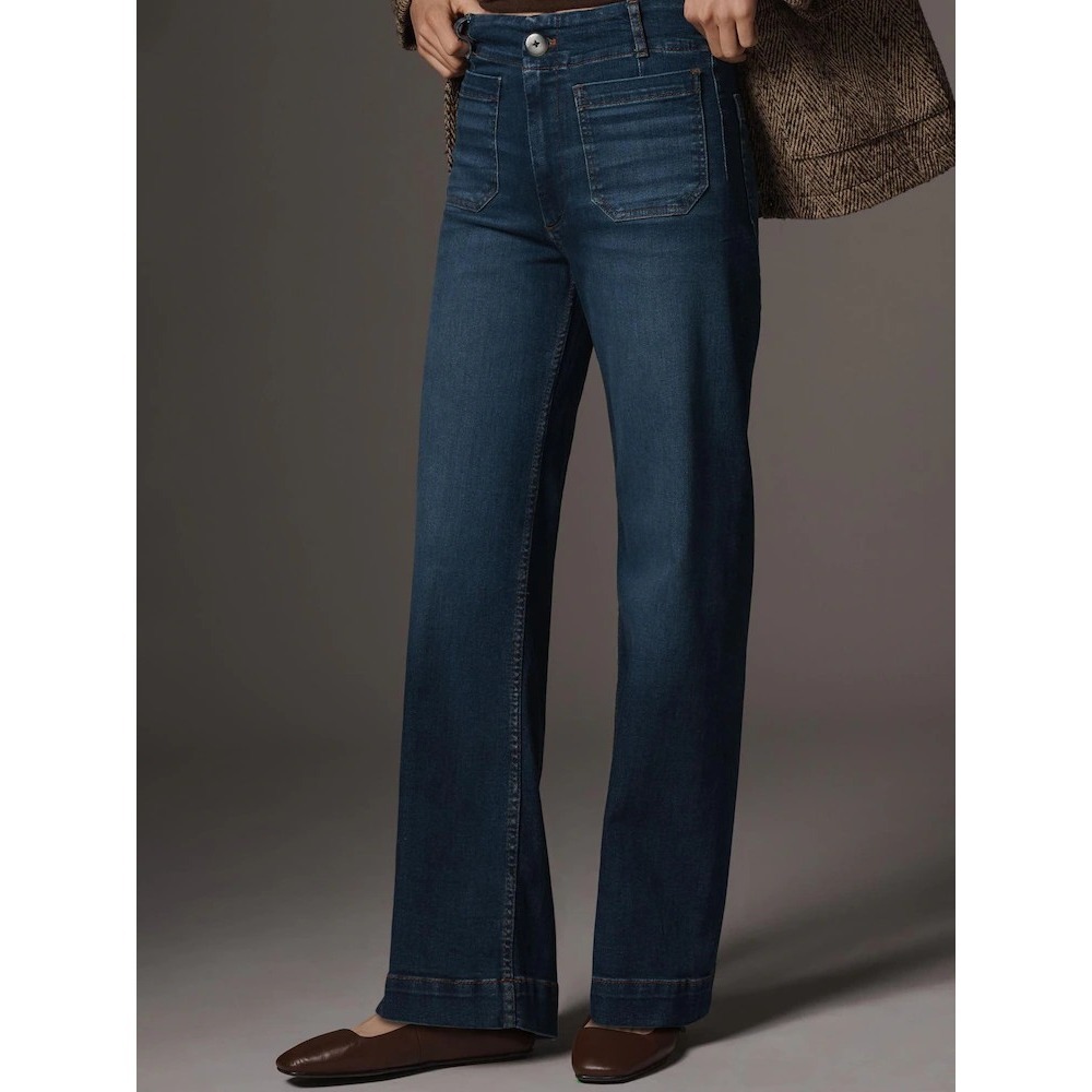Maeve The Colette Wide Leg Jeans Women's 26 TALL Blue High Rise Patch Pocket